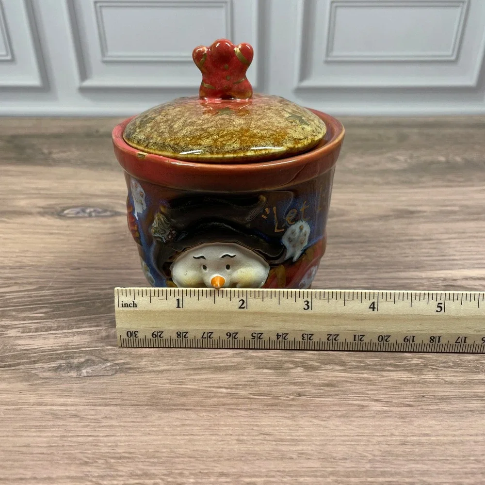 Handcrafted Snowman Ceramic Canister with Lid Let it Snow Christmas Decor